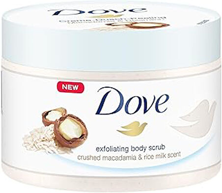 Dove Vücut Peelingi Macademia Fındığı ve Pirinç Sütü 225 ml Beyaz