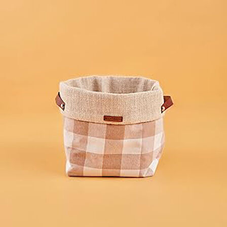 BELLA MAISON Plaid Kareli%33 Jüt Kumaş%33 Duck Kumaş%33 Nonwoven Astar Kumaş Sepet, Bej, 25x20 cm