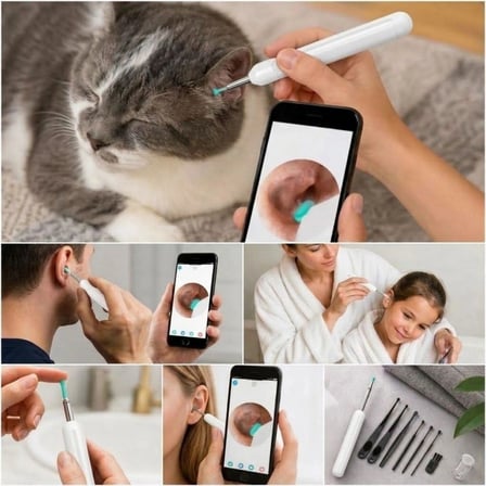 Beyaz Kablosuz Hd Görüntülü Kulak Temizleme Kamerası, Led Işıklı Type-c Şarjlı İos Ve Android Uyumlu Kulak Temizleme Seti Bx40