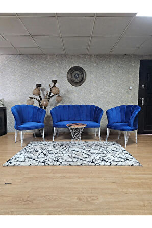 Beyaz Boyalı Tel Ayak Papatya Çay Seti Koltuk Takımı , Balkon, Salon, Ofis, Cafe Koltuk Takımı