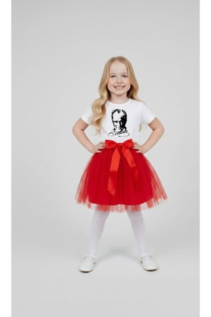 Kız Çocuk 23 Nisan 29 Ekim Gösteri Kıyafeti Kostüm Tütü Etek Kısa Kol ATATÜRK Baskılı Tshirt Takım