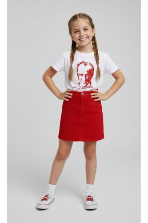 Kız Çocuk ATATÜRK Baskılı T-Shirt Ve Keten Etek Takım 23 NİSAN-Özel Bayramlar