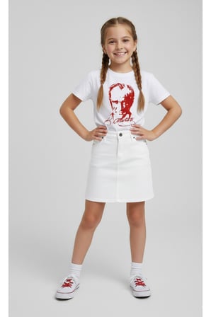 Kız Çocuk ATATÜRK Baskılı T-Shirt Ve Keten Etek Takım 23 NİSAN-Özel Bayramlar