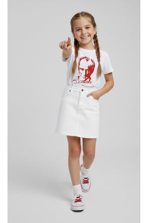 Kız Çocuk ATATÜRK Baskılı T-Shirt Ve Keten Etek Takım 23 NİSAN-Özel Bayramlar