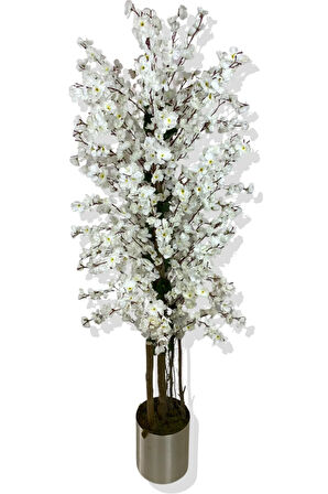Beyaz Bahar Dalı 160 Cm Yapay Ağaç 25x25 Metal Saksı