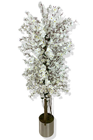 Beyaz Bahar Dalı 160 Cm Yapay Ağaç 25x25 Metal Saksı