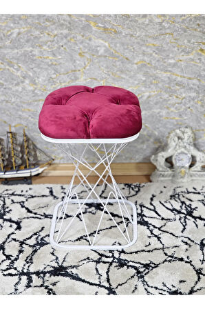 Kare Beyaz Boyalı Gri Puf Oturak - Bench - Ayak Ucu Oturak - Tabure - Makyaj Oturak