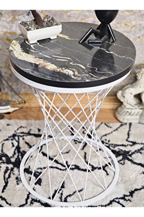 Beyaz Boyalı Pota Sehpa - Sehpa - Ahşap Sehpa - Metal Sehpa - Sunta Sehpa - Tek Sehpa - Zigon Sehpa