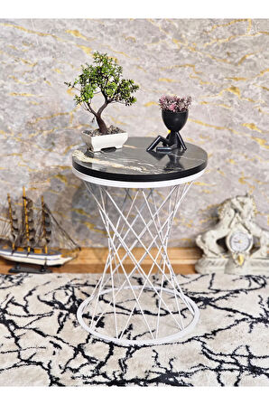 Beyaz Boyalı Pota Sehpa - Sehpa - Ahşap Sehpa - Metal Sehpa - Sunta Sehpa - Tek Sehpa - Zigon Sehpa