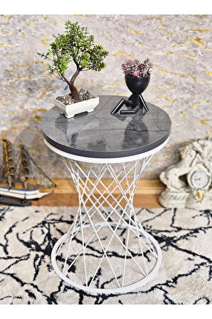 Beyaz Boyalı Pota Sehpa - Sehpa - Ahşap Sehpa - Metal Sehpa - Sunta Sehpa - Tek Sehpa - Zigon Sehpa