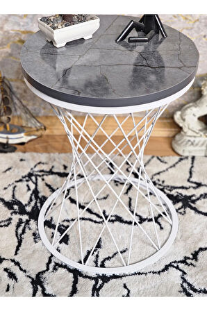 Beyaz Boyalı Pota Sehpa - Sehpa - Ahşap Sehpa - Metal Sehpa - Sunta Sehpa - Tek Sehpa - Zigon Sehpa