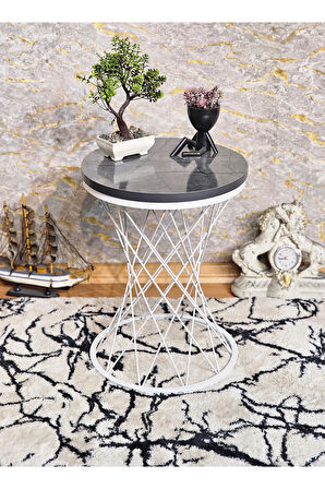 Beyaz Boyalı Pota Sehpa - Sehpa - Ahşap Sehpa - Metal Sehpa - Sunta Sehpa - Tek Sehpa - Zigon Sehpa