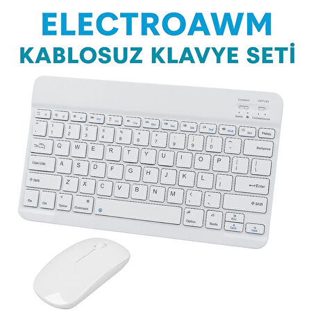  Kablosuz Bluetooth Klavye + Mouse Seti (iOS / Android / Windows Uyumlu) BEYAZ