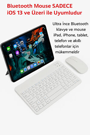  Kablosuz Bluetooth Klavye + Mouse Seti (iOS / Android / Windows Uyumlu) BEYAZ