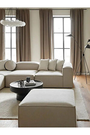 LUNERA Modern Çok Amaçlı Kare Puf, Balkon Mutfak Salon Pufu, 80x80 cm Keten Kumaş