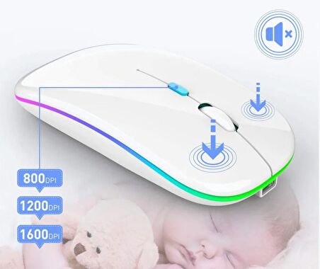 QASUL 2.4GHz Kablosuz Çalışma Fare USB Şarj Edilebilir LED lamba RGB Fare Sessiz Ergonomik Dilsiz Fare Aydınlatmalı Dizüstü PC Ipad