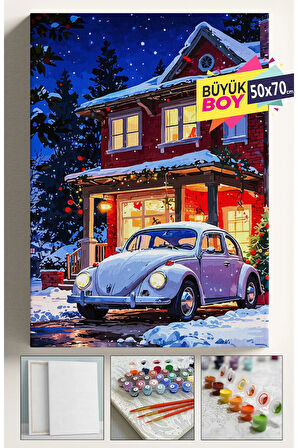 Sayılarla Boyama Seti Numaralı Tuval Fırça Boya Dahil Kasnaklı Set 50x70 Cm - BEYAZ VOSVOS