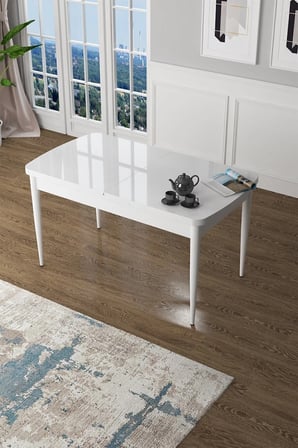 Zen Serisi 80x132 Mdf Açılabilir Beyaz Masa Takımı Ve 4 Lacivert Sandalye
