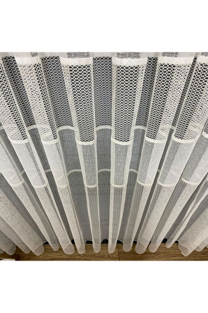 Milano Beyaz Ara Bantlı Yeni Tasarım 3Kat Pileli Tül Perde