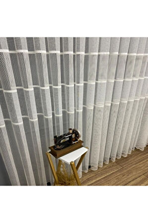 Milano Beyaz Ara Bantlı Yeni Tasarım 3Kat Pileli Tül Perde