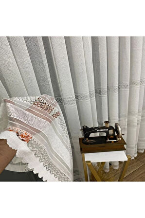Paris Beyaz Ara Bantlı Yeni Tasarım 2Kat Pileli Tül Perde