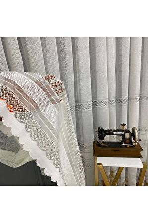 Paris Beyaz Ara Bantlı Yeni Tasarım 2Kat Pileli Tül Perde