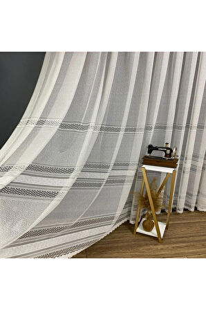 Paris Beyaz Ara Bantlı Yeni Tasarım 3Kat Pileli Tül Perde