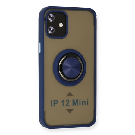 BT Teknik iPhone 12 Mini Kılıf Montreal Yüzüklü Silikon Kapak - Lacivert BEZ