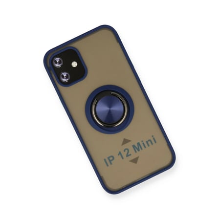 BT Teknik iPhone 12 Mini Kılıf Montreal Yüzüklü Silikon Kapak - Lacivert BEZ