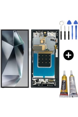 BT Teknik Samsung S24 Ultra Uyumlu Ekran Çıtalı OLED (Gri) + B7000 Yapıştırıcı BEZ