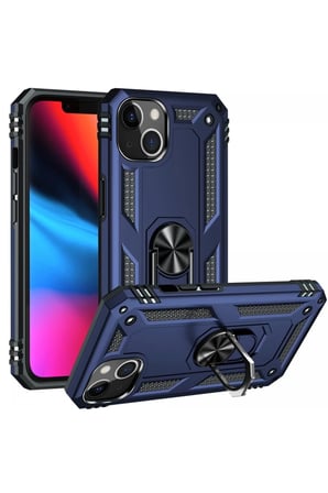 BT Teknik iPhone 14 Plus Uyumlu Kılıf Sofya Yüzüklü Silikon Kapak - Lacivert BEZ