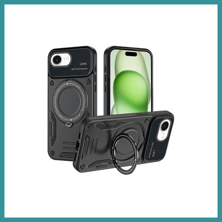 BT Teknik iPhone 16E Uyumlu Kılıf Joy Lens Standlı Kapak - Siyah BEZ