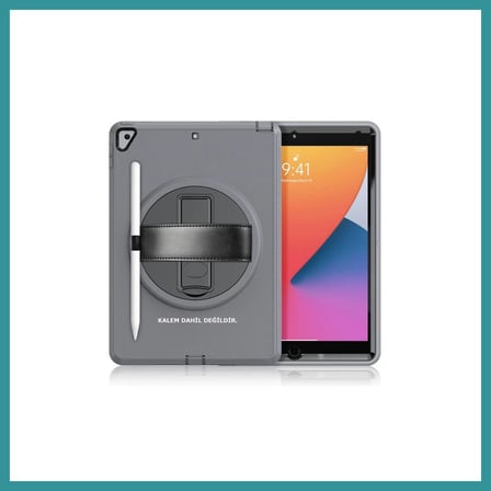 BT Teknik iPad 10.2 (7.nesil) Kılıf Hand Strap Tablet Kılıfı - Gri BEZ