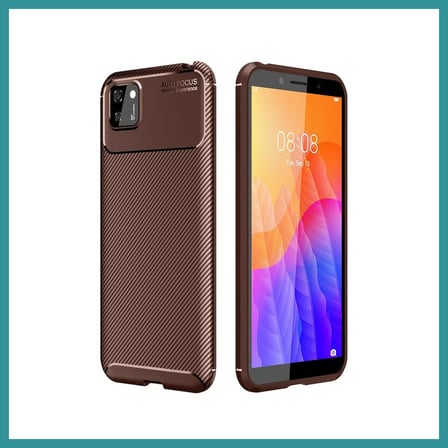 BT Teknik Huawei Y5P Uyumlu Kılıf Auto Focus Karbon Kapak - Kahverengi BEZ
