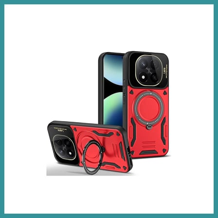 BT Teknik Redmi Note 14 Pro 5G Uyumlu Kılıf Joy Lens Standlı Kapak - Kırmızı BEZ