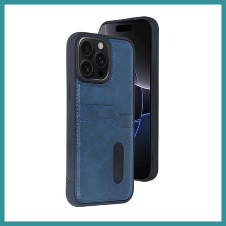 BT Teknik iPhone 14 Pro Max Uyumlu Kılıf Sara Kartvizitli Deri Kılıf - Lacivert BEZ