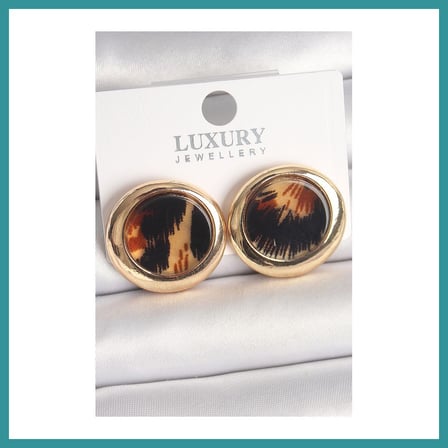 BT Teknik Pirinç Gold Renk Leopar Desen Daire Model Kadın Küpe BEZ