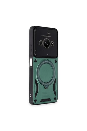 BT Teknik Poco C61 Uyumlu Kılıf Joy Lens Standlı Kapak - Koyu Yeşil BEZ