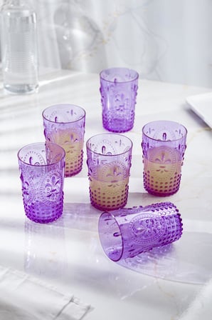 Akrilik Mor 6'Lı Kısa Bardak & Su Meşrubat Kahve Yanı Bardağı 400 Ml ( Cam Değildir )
