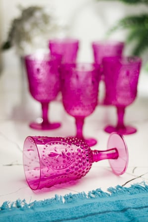 Akrilik Pembe 6'Lı Kadeh & Su Meşrubat Kahve Yanı Bardağı 450 Ml ( Cam Değildir )