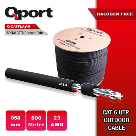 Q-Catflash 500 Metre Lszh Cat6 Outdoor 23Awg 0.58Mm Yanmaz Kablo (Halogen Free)