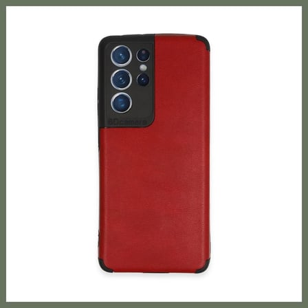 Bezos Samsung Galaxy S21 Ultra Kılıf Loop Deri Silikon - Kırmızı BEZOS1