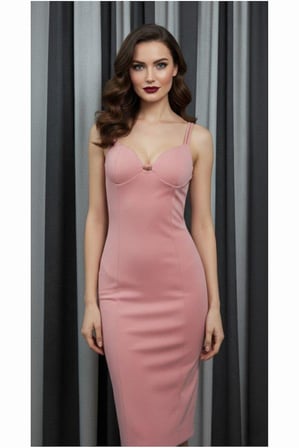 Bezos V Elbise Midi Yaka Askılı · Renk: Pudra · Beden: L BEZOS1