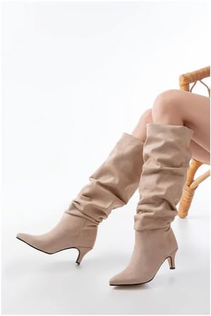 Bezos Kadın Uzun Esnek Topuklu İnce Süet Çizme · Renk: Bej · Beden: 37 BEZOS1