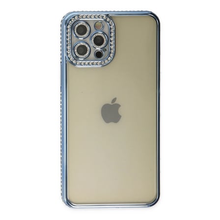 Bezos iPhone 12 Pro Kılıf Joke Taşlı Silikon - Mavi BEZOS1