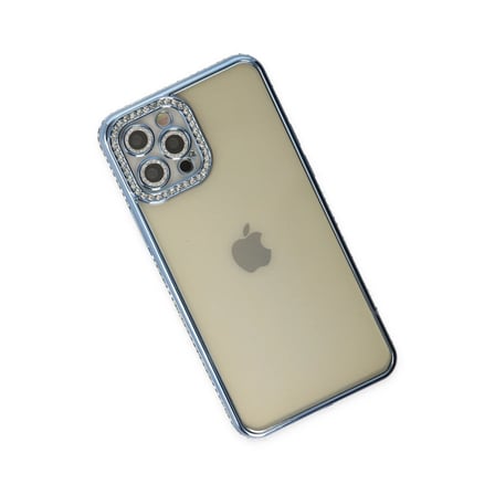 Bezos iPhone 12 Pro Kılıf Joke Taşlı Silikon - Mavi BEZOS1