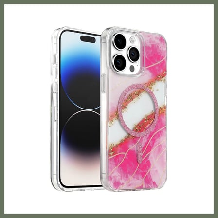 Bezos Onegif iPhone 15 Pro Max Uyumlu Lotus Simli Magsafe Kapak - Pembe BEZOS1
