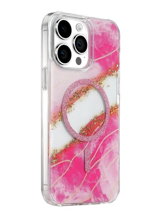 Bezos Onegif iPhone 15 Pro Max Uyumlu Lotus Simli Magsafe Kapak - Pembe BEZOS1
