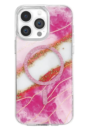 Bezos Onegif iPhone 15 Pro Max Uyumlu Lotus Simli Magsafe Kapak - Pembe BEZOS1