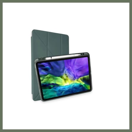 Bezos iPad Pro 11 (2024) Kılıf Kalemlikli Mars Tablet Kılıfı - Koyu Yeşil BEZOS1